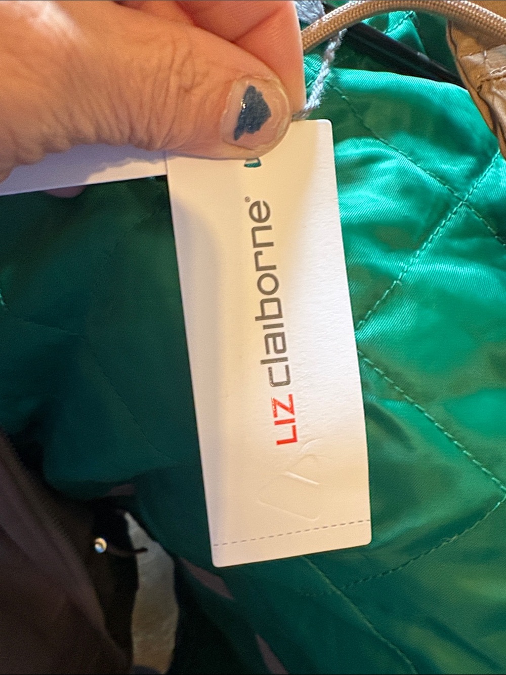 Liz Claiborne Tan Hooded Trench Coat with Teal Trim - Picture 9 of 15